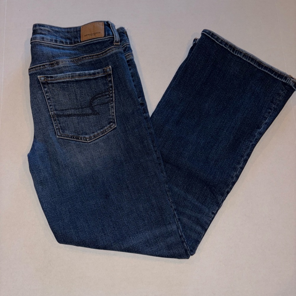 American Eagle Jeans Womens 8 Short Blue Dark Wash Favorite Boyfriend Bootcut